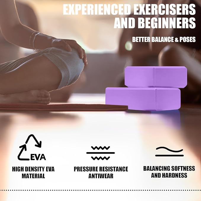 Septo 2 Pcs Yoga Blocks, 9x6x3 Inch Foam Blocks for Pilates | High density EVA foam Yoga Props lightweight non-slip surface for meditation stretching balance training