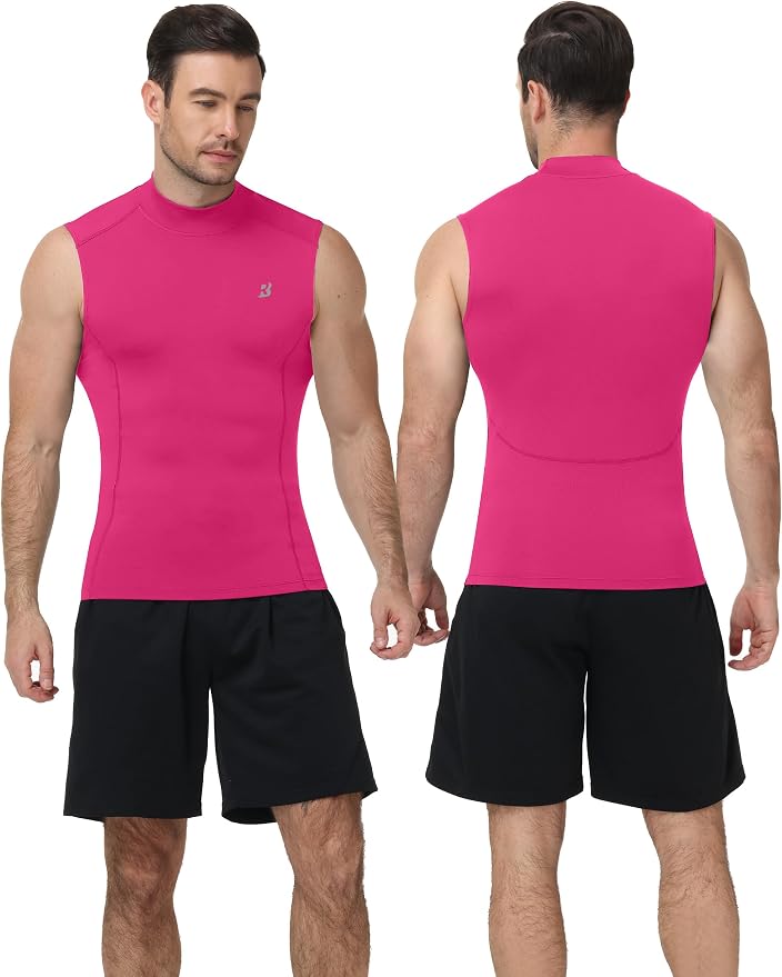 Roadbox Men's Compression Tank Top, Mock Turtleneck Sleeveless Shirt, Fitted Athletic Base Layer for Gym Workout