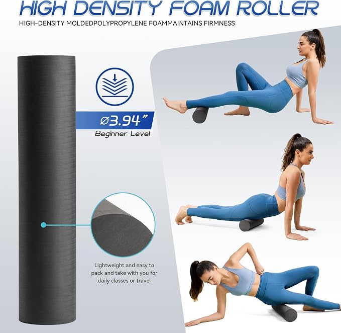 Krightlink 2-in-1 18" Foam Roller Set for Deep Muscle Massage | Foam Roller Trigger Point Release Back Roller for Fitness Relieves Muscle Pain Myofascial Pilates, Yoga (Black)