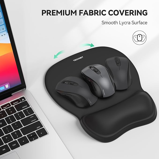 TECKNET Gel Ergonomic Mouse Pad with Wrist Rest, Non-Slip PU Base, Black | Comfortable Gel Cushion, Pain Relief, Smooth and Waterproof Surface, Mouse Pad with Wrist Rest for Office, Gaming and Study