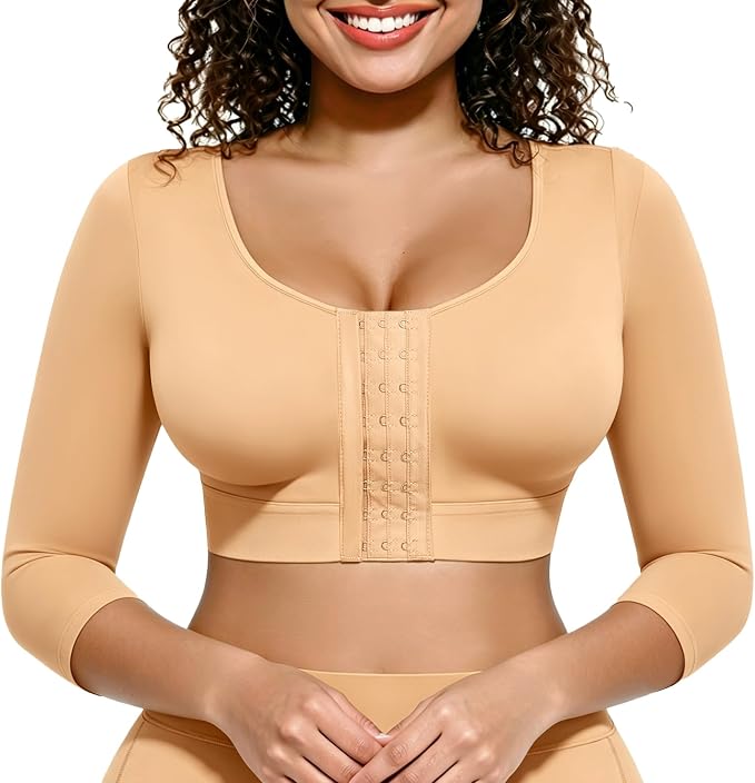 FeelinGirl Arm Compression Sleeve Women Post Surgery Front Closure Bra | Arm Lipo Compression Garment, Seamless Arm Shaper for Flabby Arms, Lymphedema Compression, Breast/Back Support