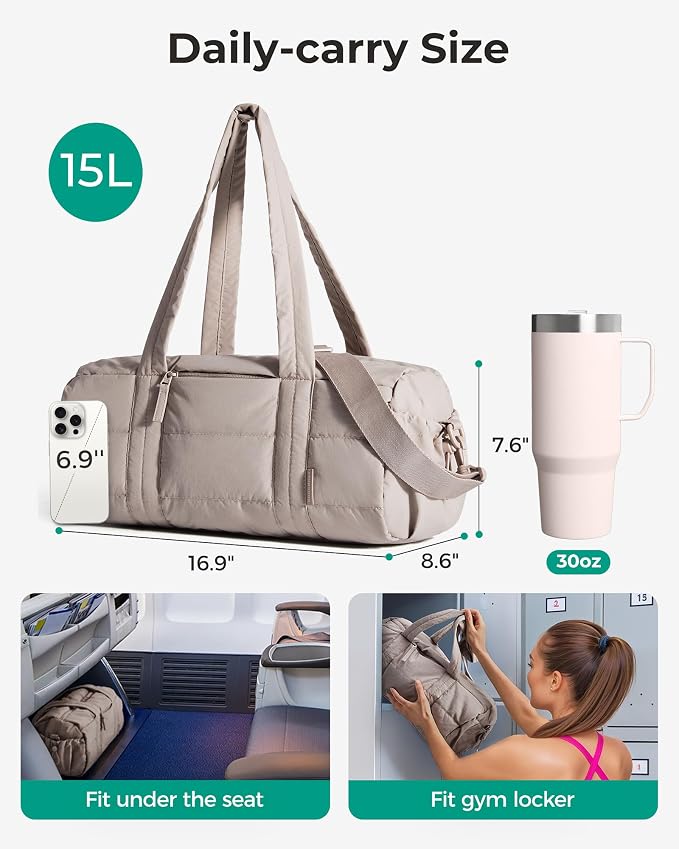 BAGSMART Reiki Gym Bag for Women Puffy Yoga Mat Travel Weekender Duffle Bag | Lint-Resistant Lining, Wet-Dry Pocket & Anti-Slip Mat Loop, Ultra-Light, Roomy for Workout Gear, Water Bottle, Travel, Sports