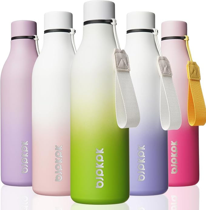 BJPKPK 25oz Insulated Water Bottle, Stainless Steel Bottle with Carry Strap | Keep Cold & Hot Vacuum Insulation, Leak-Proof BPA-Free Design, Slim Bottle Fits Most Cup Holders for Gym, Office & Travel