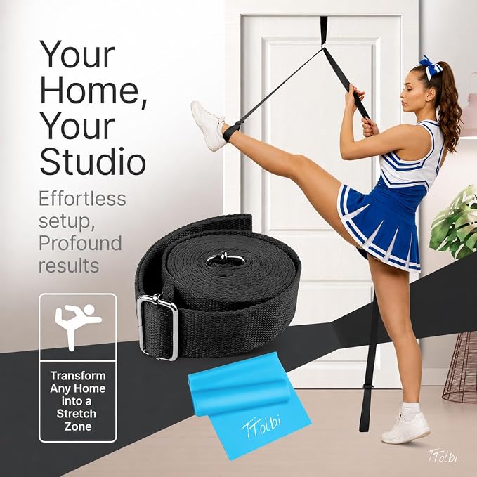 Leg Stretcher Strap with Door Anchor and Resistance Band, Splits Trainer | Home Flexibility Trainer for Splits, Ballet, Dance, Cheer, Yoga, Gymnastics, Pole and Taekwondo, Kids to Adults, All Levels