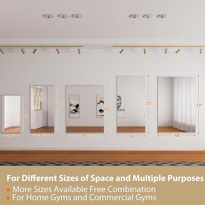 ROOMTEC Home Gym Mirror, 60x30-2 PCS Frameless Gym Mirrors for Home Gym, Large Full Body Tempered Glass Wall Mounted Mirror for Yoga Room, Dance Studio, Workout Room
