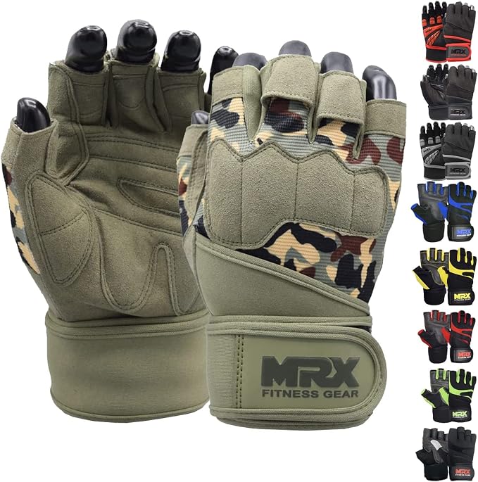 MRX Weightlifting Gloves for Men Workout Gloves Mens Wrist Support Lifting Gloves Male Gym Gloves | Workout Gym Accessories for Men Weight Lifting Fingerless Gym Exercise for Powerlifting