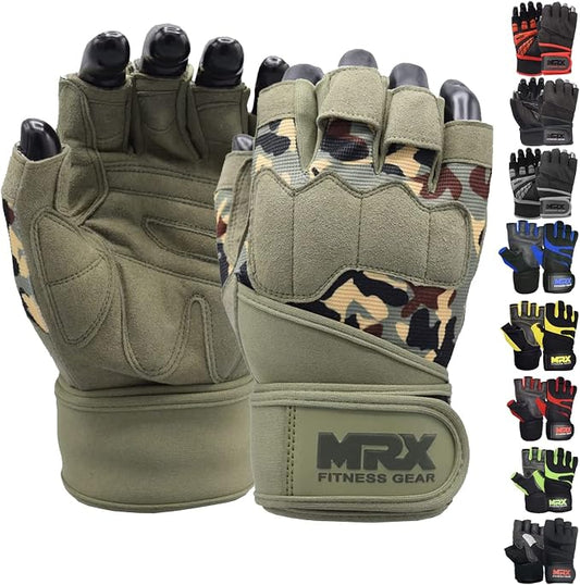 MRX Weightlifting Gloves for Men Workout Gloves Mens Wrist Support Lifting Gloves Male Gym Gloves | Workout Gym Accessories for Men Weight Lifting Fingerless Gym Exercise for Powerlifting