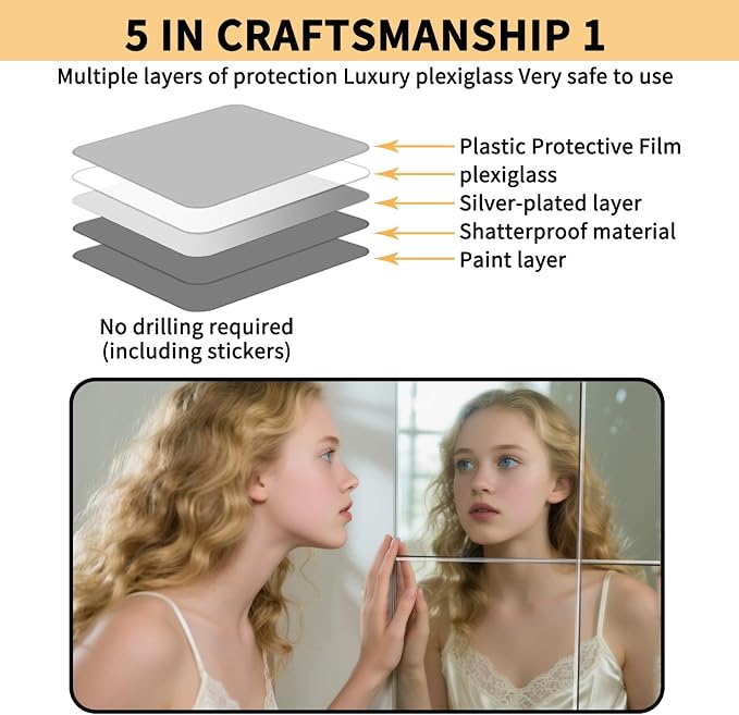 Unbreakable Kids Mirror Tiles for Wall Decor, 4 PCS 16 x 12 Inches Toddler Mirror Full Length, Stick on Classroom Small Plastic Baby Mirrors, Shatterproof Home Gym Acrylic Door Mirrors for Bedroom