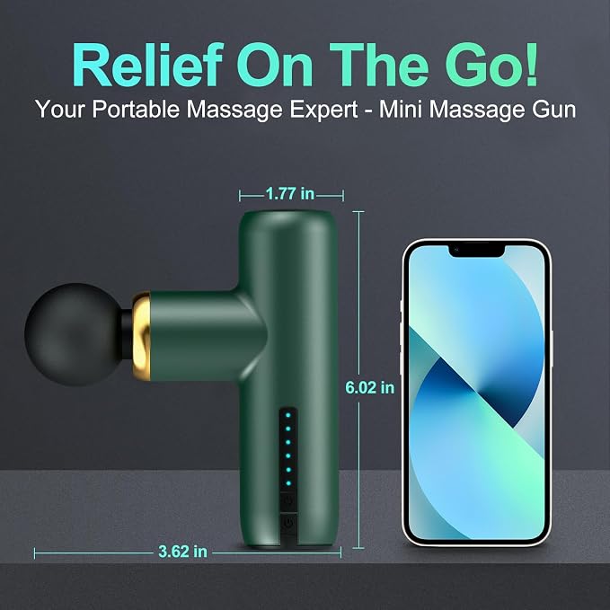 Mini Massage Gun Pocket-Sized Massage Gun Deep Tissue Quiet, Portable Percussion Muscle Travel Massager Gun,Back/Neck Massager for Pain Relief Deep Tissue(Green)