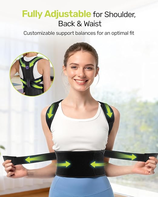 Rakiie Posture Corrector for Women Men, 4 Full Back Support Brace Bars, Adjustable Shoulder Straightener with Cushioned Pads for Hunchback, Round Shoulders, Back Pain Relief, Purple XL