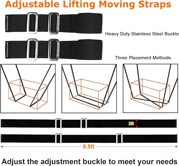 Furniture Moving Straps with Chest Buckle, 2-Person Lifting and Moving System, Adjustable Carrying Moving Shoulder Strap for Furniture, Appliances, Mattresses Heavy Objects up to 1000lbs