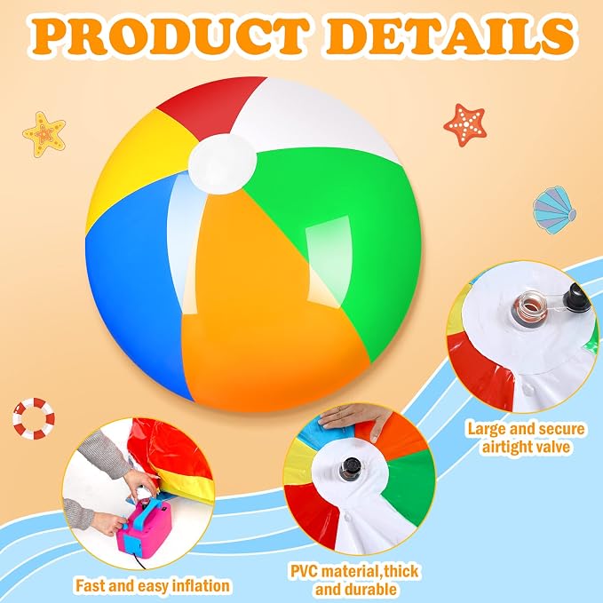 12 Foot Giant Inflatable Beach Ball, Large Beach Ball for Swimming Pool | Jumbo 12 ft Large Inflatable Beach Ball Pool Toy, Rainbow Colors for Swimming Pool Water Game, Kids Adults Outdoor Fun