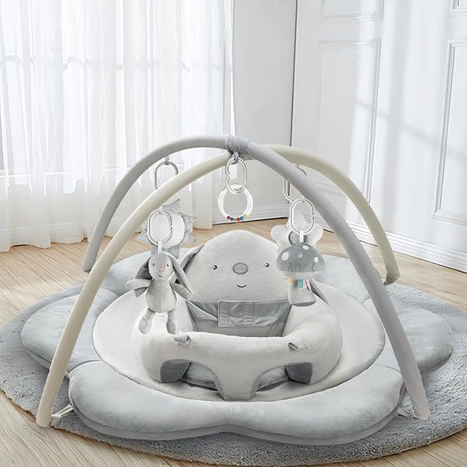 suihuooo 3-in-1 Baby Play Mat, Baby Seats for Infants for Sitting Up, Tummy Time Mat with 5 Detachable Toys, Baby Activity Gym & Playmats for Babies 0-6 6-12 Months, Newborn Shower Gifts