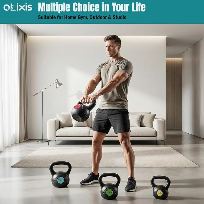 OLIXIS Hard Kettlebell Sets Strength Training KettleBells Weight Set | Coated Concrete Kettlebells, Wide Handle & Bottom, Weight Workout Exercise Equipment for Home Gym Outdoor