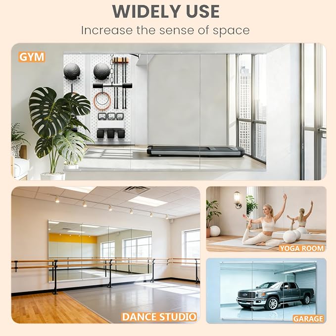 Home Gym Mirror (3 Pack), 48 x 24 Inch Each Large Full Body Frameless Wall Mounted Mirror, Tempered Glass Workout Mirror for Home Gym, Yoga Studio, Dance Room, Garage, Bedroom – Silver
