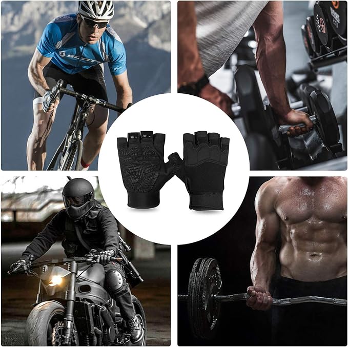 FIORETTO Fingerless Gloves for Men, Breathable Grip Palm Gloves for Motorcycle Riding, Driving, Cycling, Exercise, Workout, Climbing, Hiking and Outdoor Activities M210603