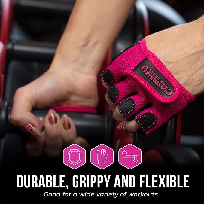 Contraband Pink Label 5537 Womens Micro Weight Lifting Gloves w/Grip-Lock Silicone Padding (Pair) - Minimalist Half Gloves - Apple Watch Friendly