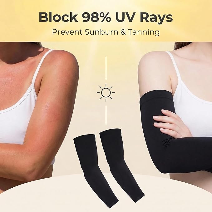 KUHNMARVIN 2 Pairs Arm Sleeves Compression UV Protection Cooling Sun Sleeves Tattoo Cover Up Basketball Arm Sleeves Football
