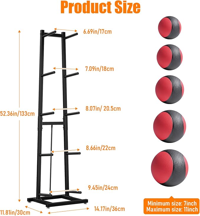 Medicine Ball Rack with Diameter Up to 11 inches | 6 balls rack capacity, perfect for organized gym, fitness & sports storage