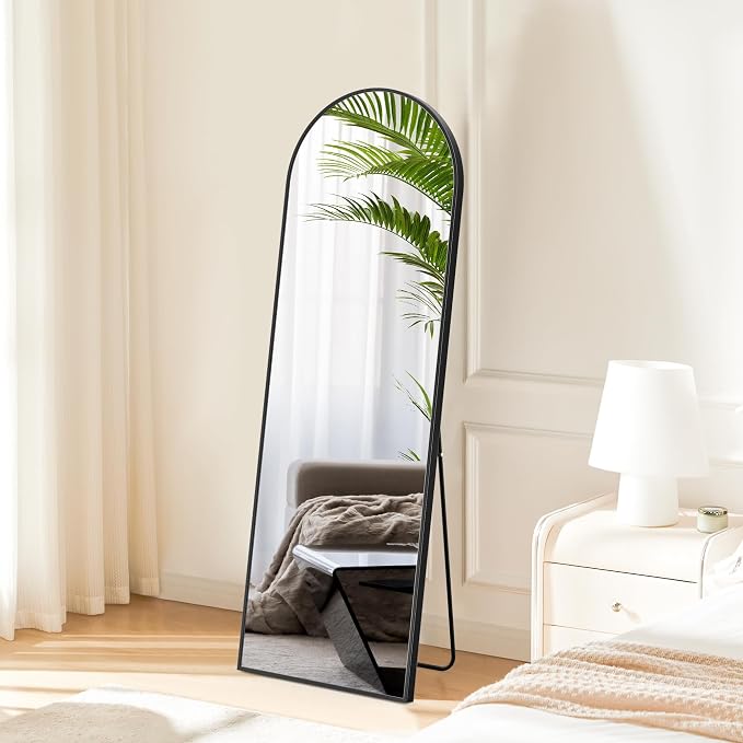 DUMOS 59"x16" Arched Full Length Floor Mirror, Full Body Standing Mirror with Aluminum Frame, Shatter-Proof Nano Glass for Modern Simple Home Decor, Hanging or Leaning, Black