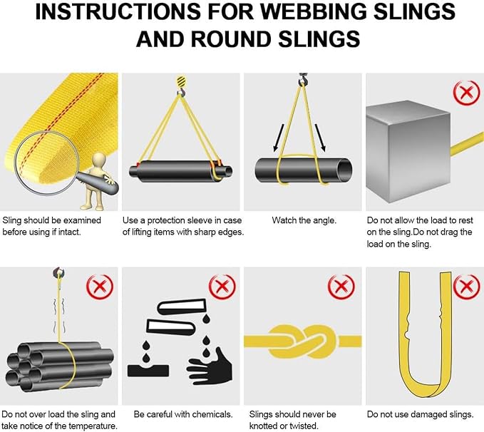 Pindex 2 Pack 2" x 6' Web Lifting Sling 11000 Lbs Breaking Force 3500 Lbs Pulling Forces Lift Sling Straps for Rocks Trees Mowers Tool Boxes in Trailers Tractors Trucks, Yellow