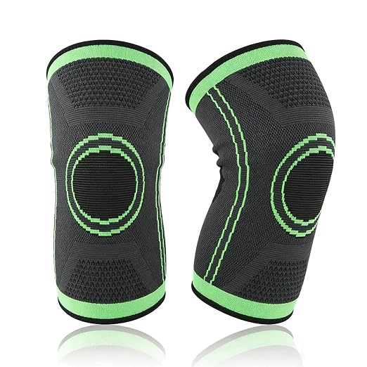 Knee Compression Sleeve For Women Men, Knee Braces for Knee Pain, Running Knee Brace, Knee Support For Knee Joint Pain (Gray with Green, Large)