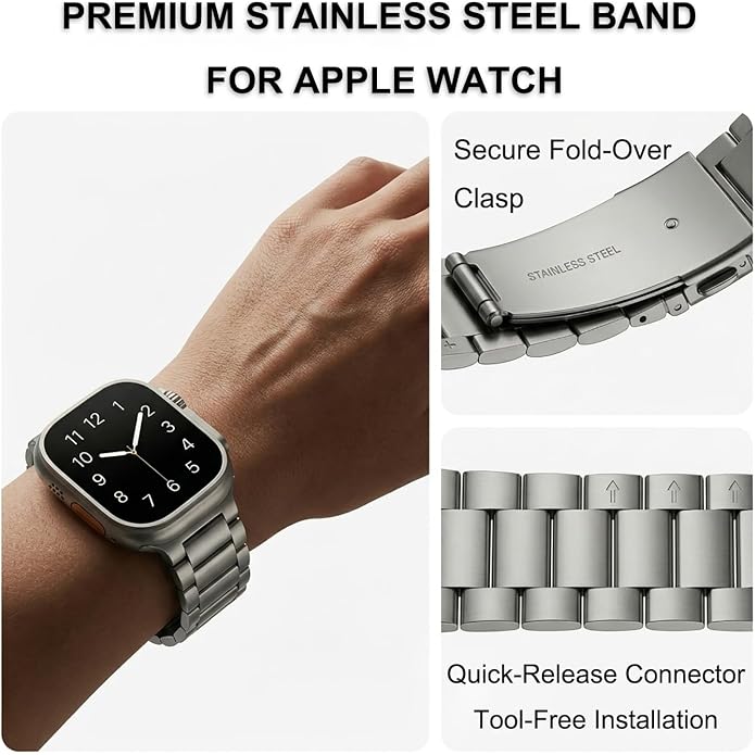 For Apple Watch Band 49mm 46mm 45mm 44mm 42mm 41mm 40mm 38mm, Stainless Steel Quick Release Tool-Free Band, For iWatch Ultra 3 2 1 SE Series 11 10 9 8 7 6 5 4 3 2 1