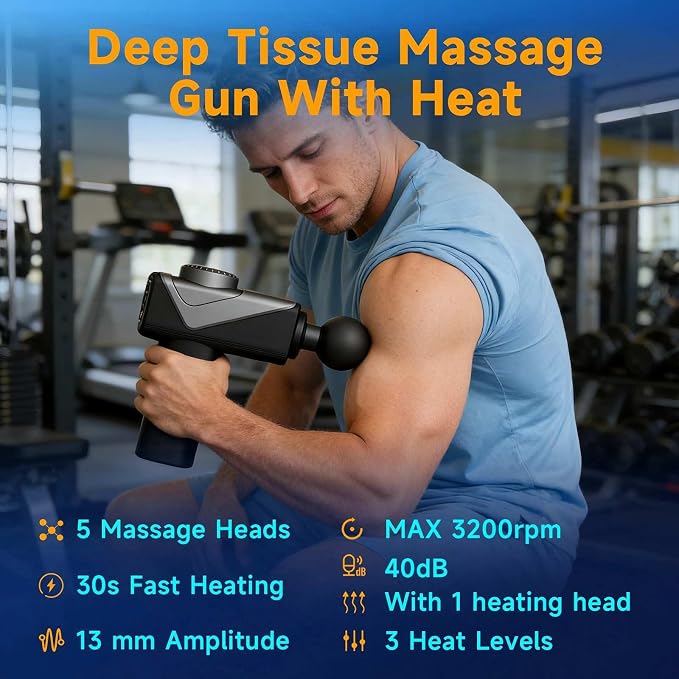 Massage Gun with Heat, Powerful Warming Massage, Home & Travel | Massage Gun with Heat, Powerful Heated Massage, Quiet Portable Massager for Home& Travel, Lightweight Design