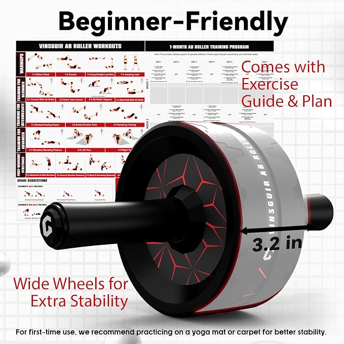 VINSGUIR Ab Roller Wheel, Abs & Core Workout Equipment for Home Gym with Knee Pad Accessories, Abdominal Wheel for Full-body Strength Training