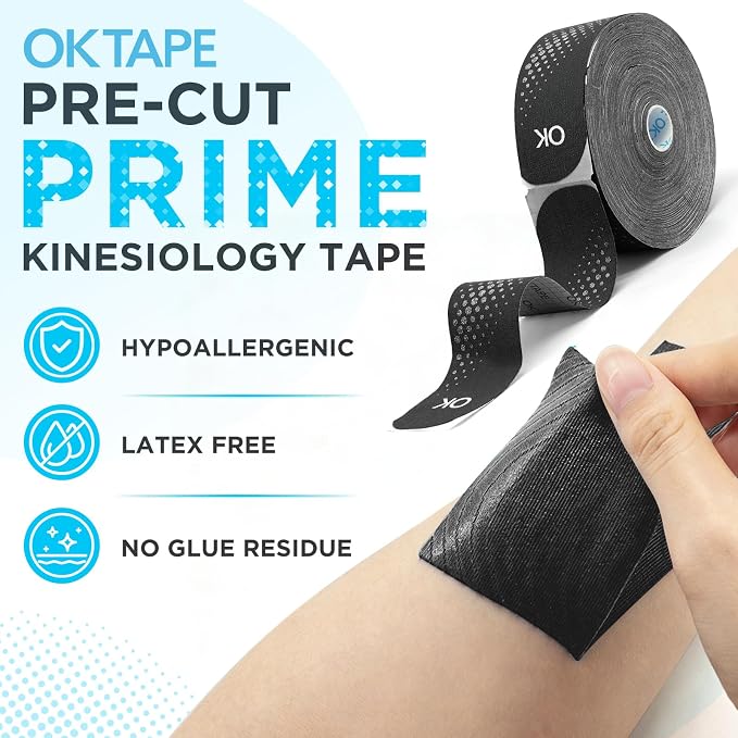 OK TAPE Kinesiology Tape Synthetic Precut 100 Strips 2inch x 27.8yd 1 Roll | Waterproof Kinesiology Athletic Tape for Joint & Muscle, Wrist Support, Reflective and Durable Tape Black