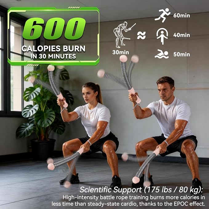 Weighted Ropeless Battle Ropes for Home Gym&Travel - 2 Pack Cordless Portable Battle Ropes, Exercise Rope Sticks for HIIT, Strength & Cardio, Fitness Enthusiasts and Athletes