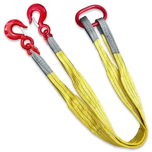 Lifting Slings Straps with Hooks - 5 Feet, 13227 Pounds Capacity | Polyester Bridle Sling fitted with G80 alloy steel eye hooks, heavy duty, Ideal for engine hoists & industrial rigging work