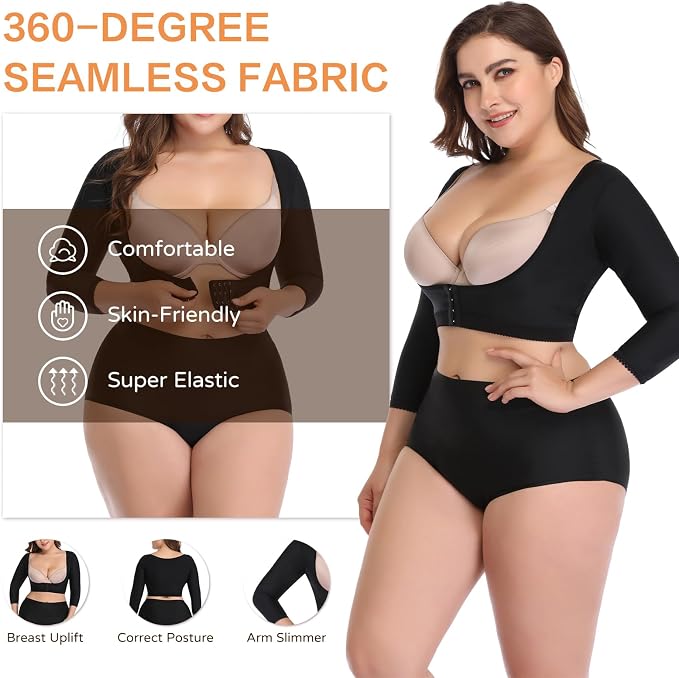woahee Women's Arm Shaper Plus Size Arm Faja Compression Sleeve Garment Post Surgical Arm Shapewear