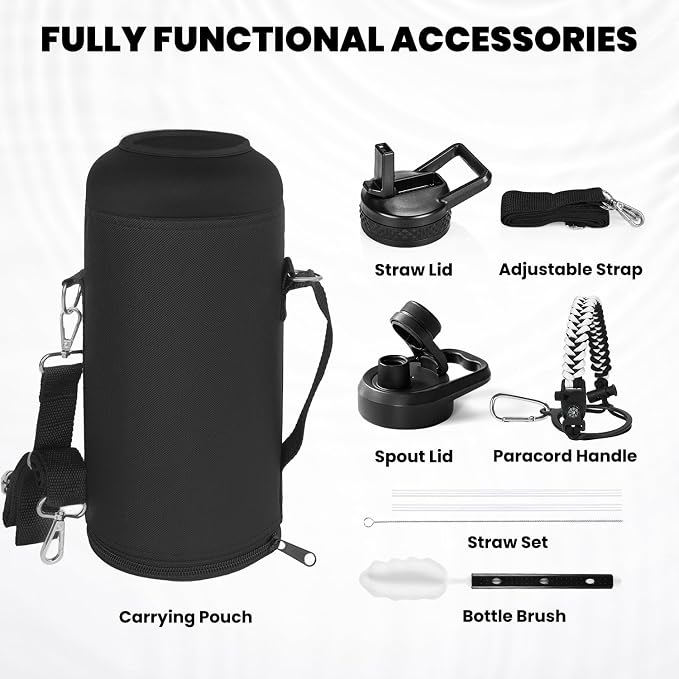 RAYMYLO Insulated Water Bottle 87 oz, Triple Wall Vacuum Stainless Steel | Cold for 48 Hrs), Leak Proof & Non-BPA, Modern Water Flask Jug with Paracord Handle & Straw Spout Lids, Ombre: White/Black