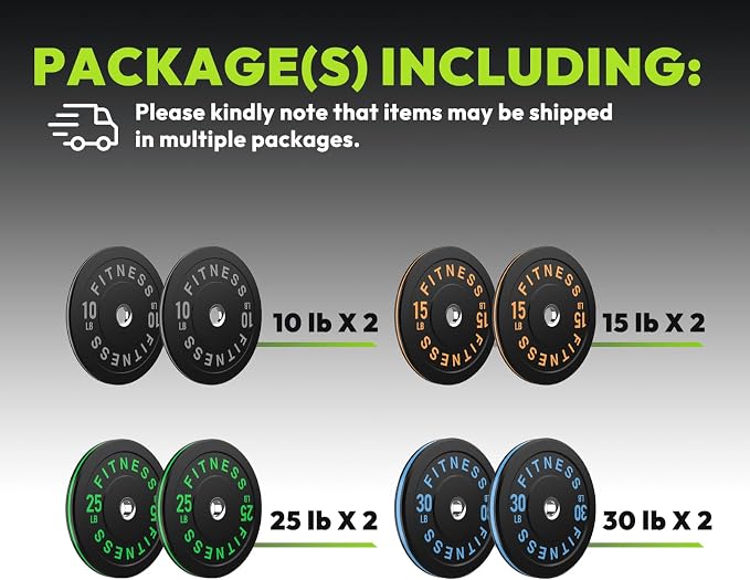 HANDBODE 2-Inch Weight Plates High Bounce, Olympic Bumper Plate Set 45/100/160/190/260/300lb, Colored Weight Plates Set for Home Gym, Barbell Weights Rubber Strength Training Plate for Weight Lifting