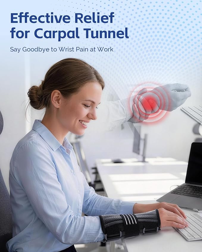 FEATOL Lightweight Carpal Tunnel Wrist Brace for Daily Work, 7 inches Comfortable & Adjustable Night Support for Women Men, Hand Brace With Splint Pain Relief for Tendonitis, Sprains, Arthritis, Right Hand, Large