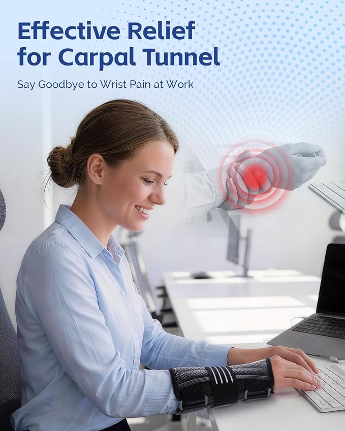 FEATOL Lightweight Carpal Tunnel Wrist Brace for Daily Work, 7 inches Comfortable & Adjustable Night Support for Women Men, Hand Brace With Splint Pain Relief for Tendonitis, Sprains, Arthritis,Left Hand, Medium