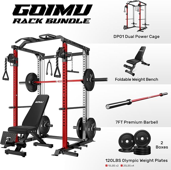 DP01 Power Cage, 2000LBS Squat Rack with Cable Crossover and Dual Independent Pulley System, Full Cage for Full Body Training, Power Rack with More Training Attachments for Home Gym