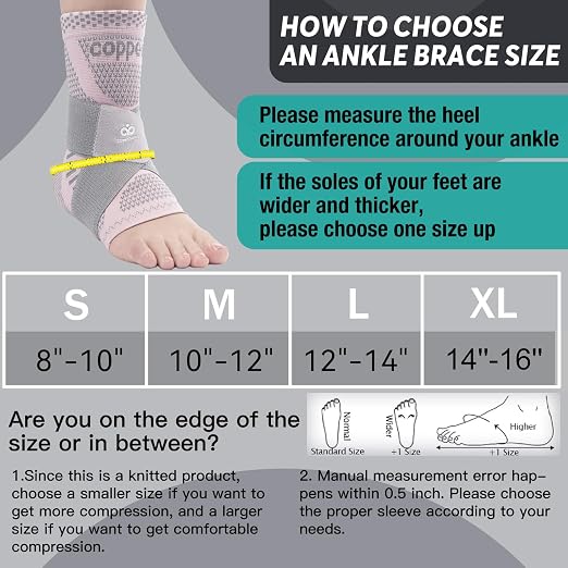 INDEEMAX Ankle Brace for Women & Men, Ankle Compression Sleeve Support Copper Infused Ankle Brace for Sprained Ankle, Plantar Fasciitis Sports, Achilles Tendonitis Pain Relief, Pink Silver, M
