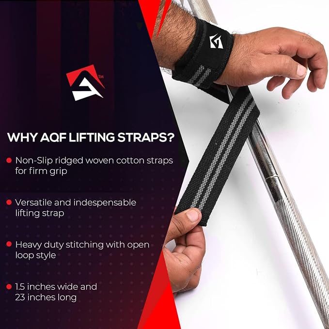 AQF Weight Lifting Straps, Padded Cotton Gym Wrist Straps for Deadlifts | 23" Extra-Long, Heavy-Duty Webbing, 5mm Neoprene Cushioning, Open-Loop Design, Sold as Pair, Ideal for Rows & Pull Workout