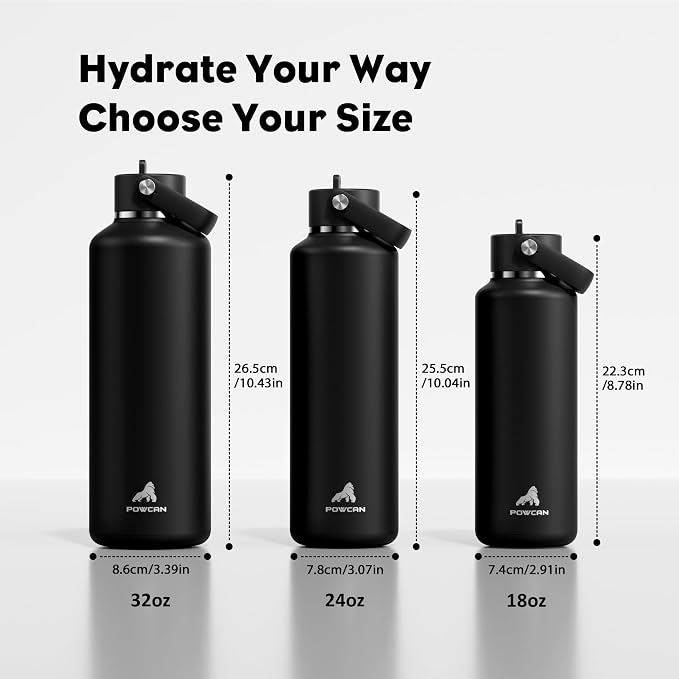POWCAN 18 oz Insulated Water Bottle with Straw: Cold for 24H, Lightweight, Flex Cap, Stainless Steel Kids Water Bottle for Sport, Outdoors, Adventure, Biking, Hiking, Trekking, Travel (Neon Night)