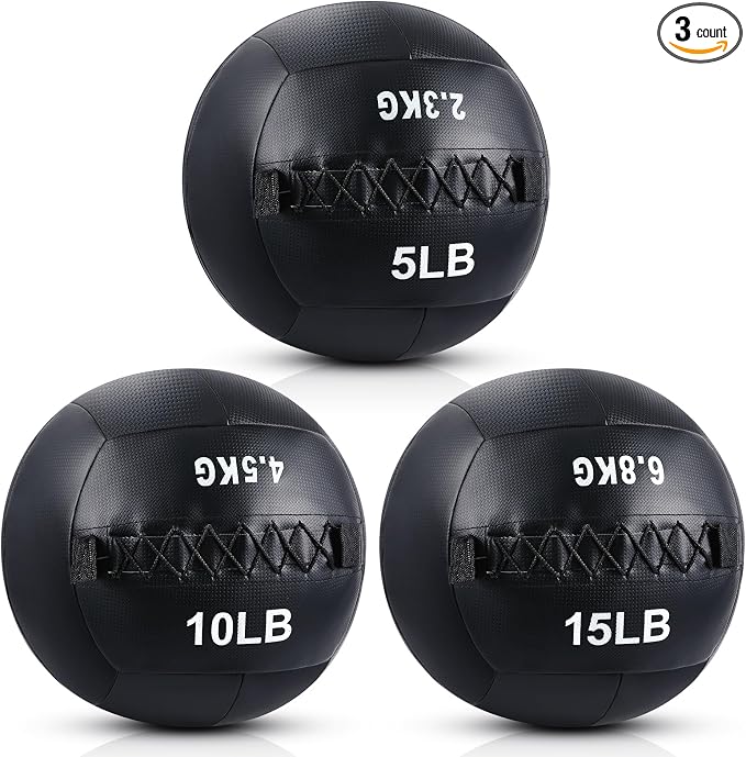 Lunmon Soft Wall Medicine Ball for Exercise Fitness Slam Weighted Med Ball with Non Slip Grip for Slamming Workout Strength Conditioning Core Training Lunge and Partner Toss