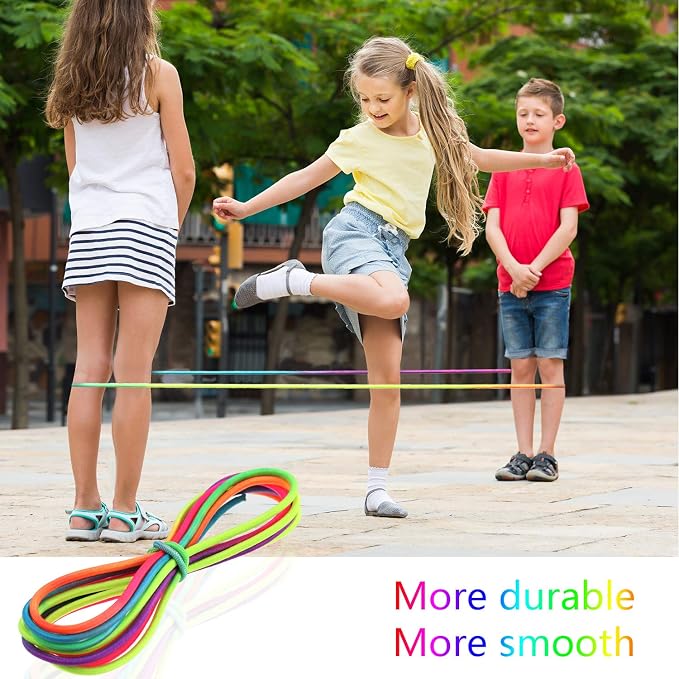 Gejoy 5 Pieces Chinese Jump Ropes for Kids Elastic Stretch Game | Colorful Stretch Rope Elastic Rubber Twist Fitness Game for Outdoor Indoor Play Exercise Toys Recess Party Game