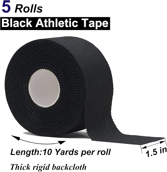 ADMITRY Athletic Tape,5 Pack Black Sports Tape | Strong Stick No Sticky Residue for Hockey Climbing Sports Medical Splints