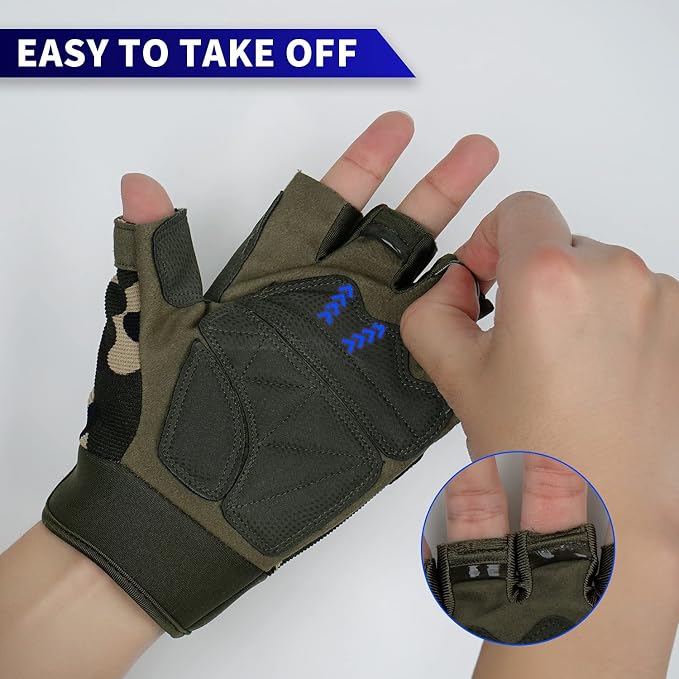 FIORETTO Fingerless Gloves for Men, Breathable Grip Palm Gloves for Motorcycle Riding, Driving, Cycling, Exercise, Workout, Climbing, Hiking and Outdoor Activities M210603