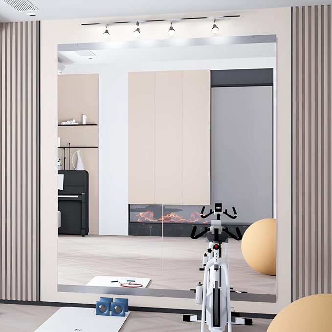 Home Gym Mirror, 57''X24''-2PCS Large Yoga Mirror, Frameless Full Length Mirrors for Fitness, Tempered Glass, Wall Mounted for Dance Studio, Garage