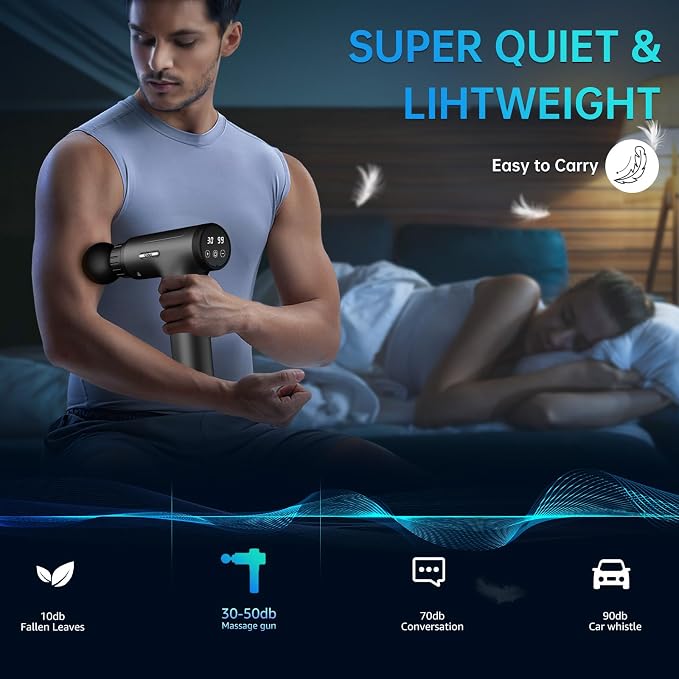 Gvber Massage Gun 30 Speed 6 Heads Percussion Muscle Pain Relief, Grey | Handheld Quiet Deep Tissue Back Massager Relieves Back, Neck, Shoulder, Leg & Foot for Athletes & Home Gym