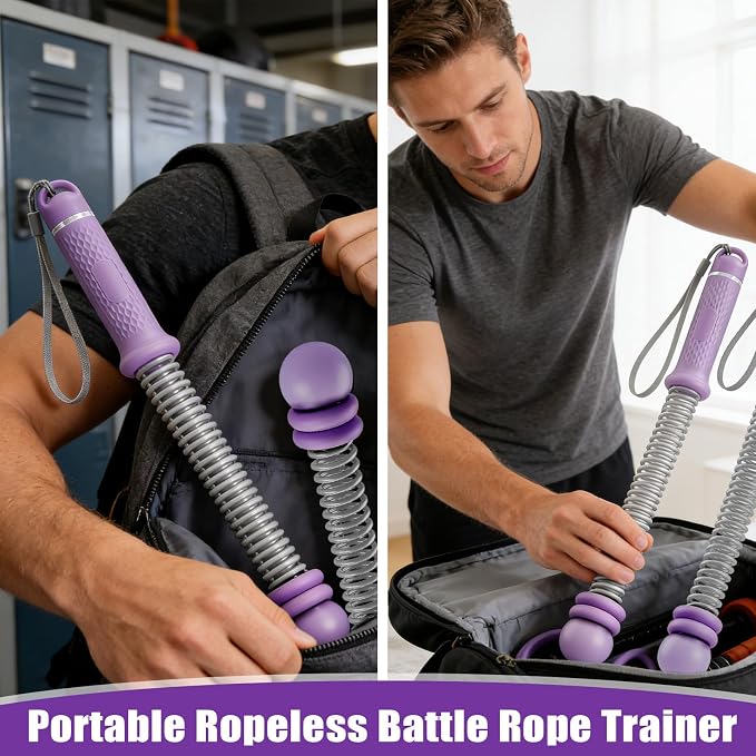 2PCS Portable Ropeless Battle Ropes, Adjustable Weight Cordless Battle Rope, Anti-Slip Handle Portable Battle Ropes, Suitable for Low-Impact Exercise, Strength Training, Unisex (Taro Purple)