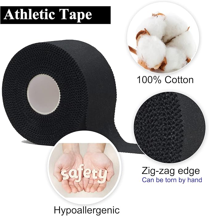 ADMITRY Athletic Tape,5 Pack Black Sports Tape | Strong Stick No Sticky Residue for Hockey Climbing Sports Medical Splints