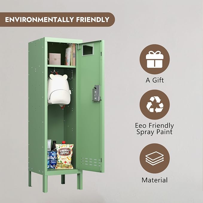 BUTISOW Metal Storage Locker with Lock & Card Slot Locker - Secure Lockable Door - Steel Locker for School, Office, Gym, Home - 54" H x 15" W x 15" D（1 Door, Mint）